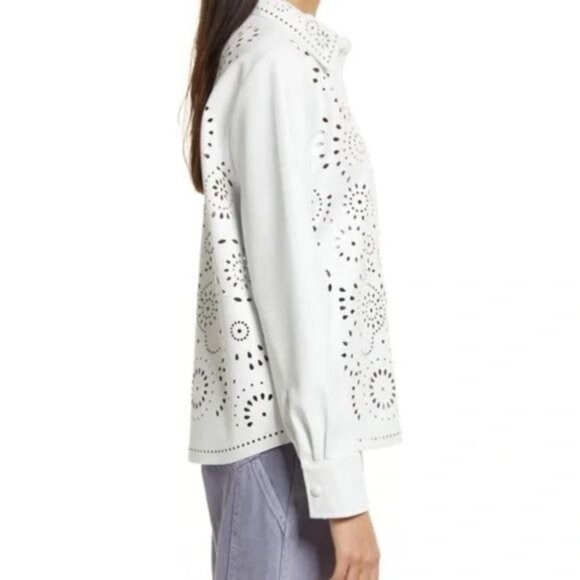 BB Dakota White Eyelet Faux Leather Button-Front Jacket XL - Picture 5 of 13